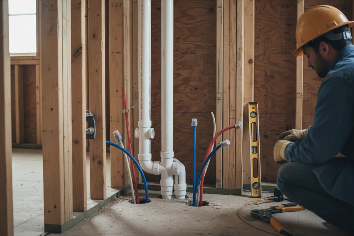 Drain and supply rough-in during Sump Pump Repair in Moneta